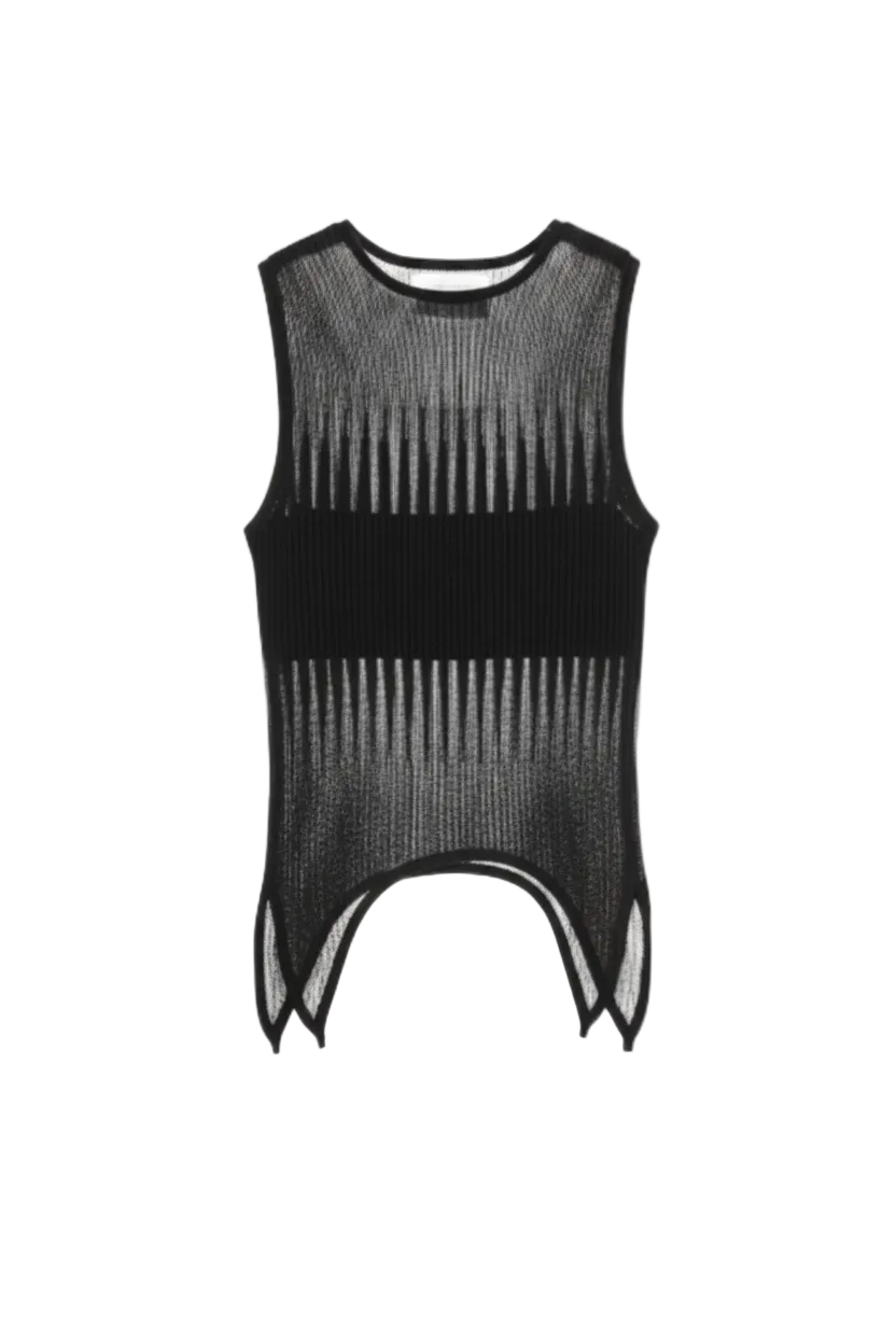 HAN WEN STUDIO Ribbed Knit Sheer Top