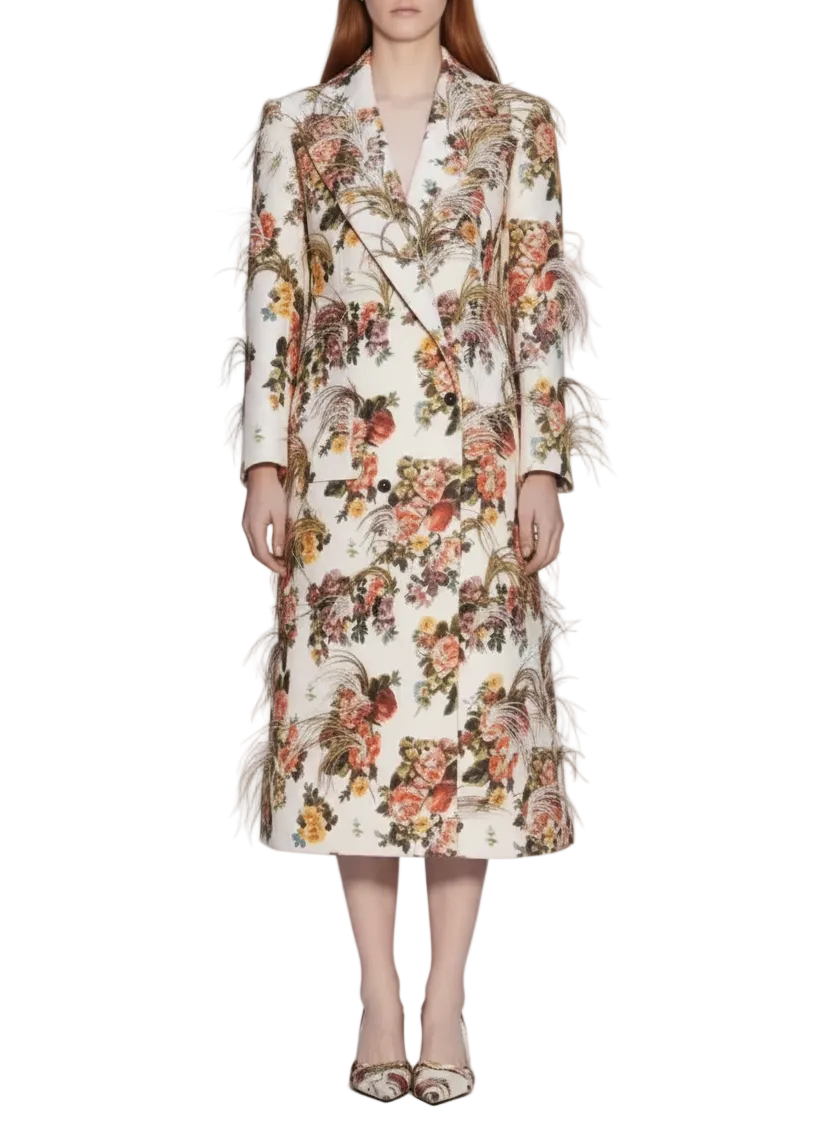 BONBOM Floral Ostrich Feather Coat