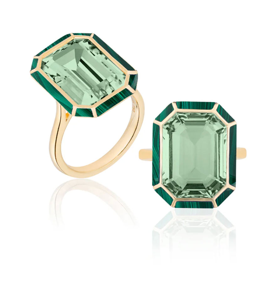 GOSHWARA Melange Prasiolite Emerald Cut Ring