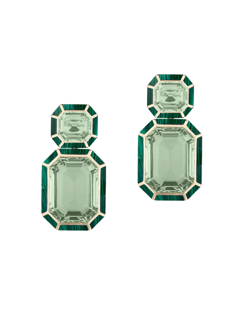 GOSHWARA Melange Prasiolite And Malachite Earrings