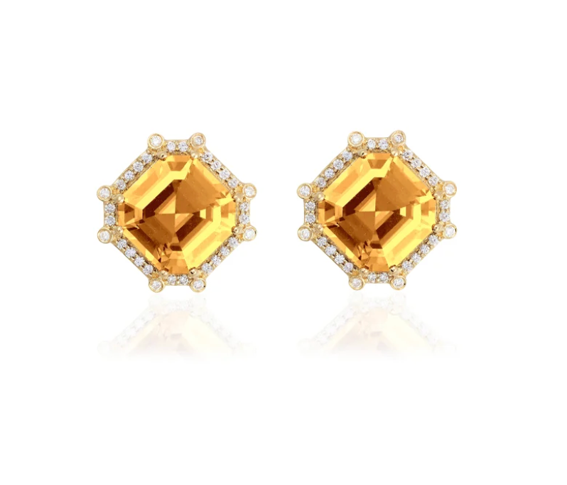 GOSHWARA Citrine Asscher Cut Studs with Diamond