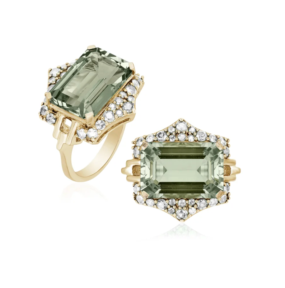 GOSHWARA Prasiolite Emerald Cut Ring With Diamond