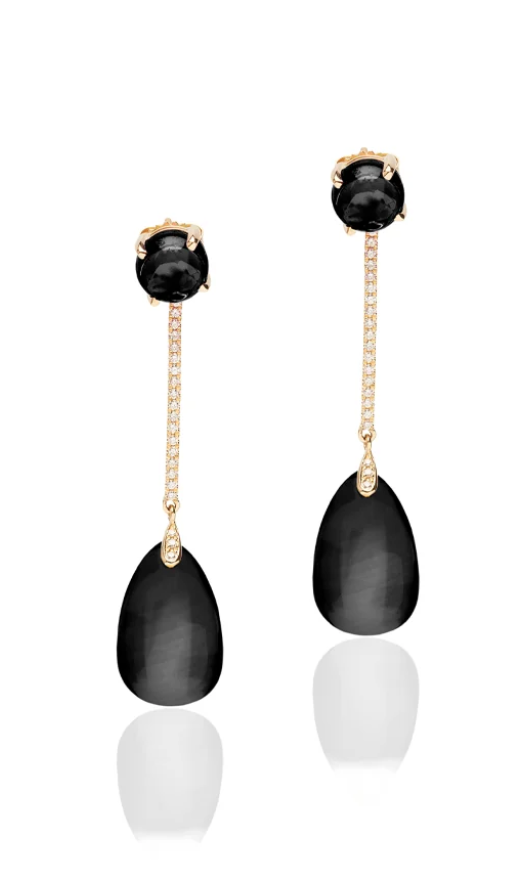 GOSHWARA Onyx Cabochon &amp; Drop Long Earrings