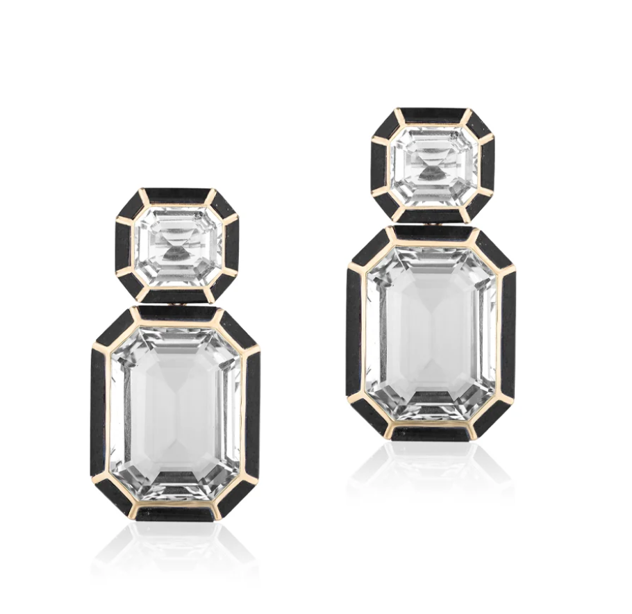 GOSHWARA Rock Crystal And Onyx Vega Earrings