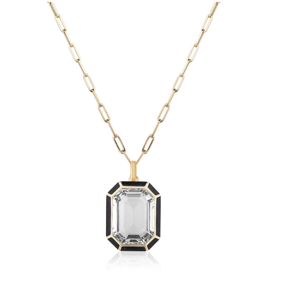GOSHWARA Rock Crystal Emerald Cut Pendant With Onyx Inlay