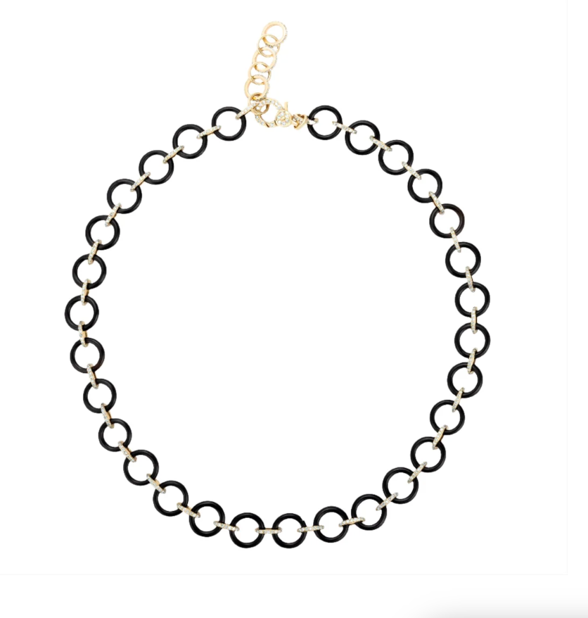 ELYZIAN Black Onyx Hoop and Pavé Diamond Gold Link Necklace