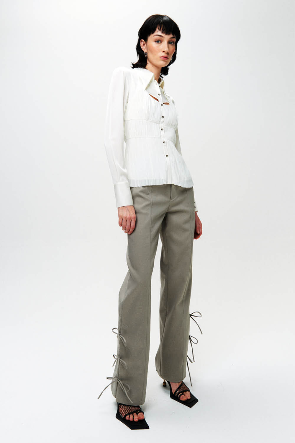 HAN WEN STUDIO Silk Mixed Pleated Shirt in White