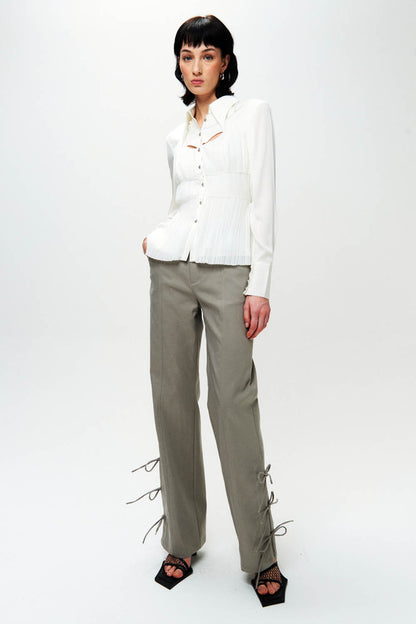 HAN WEN STUDIO Silk Mixed Pleated Shirt in White