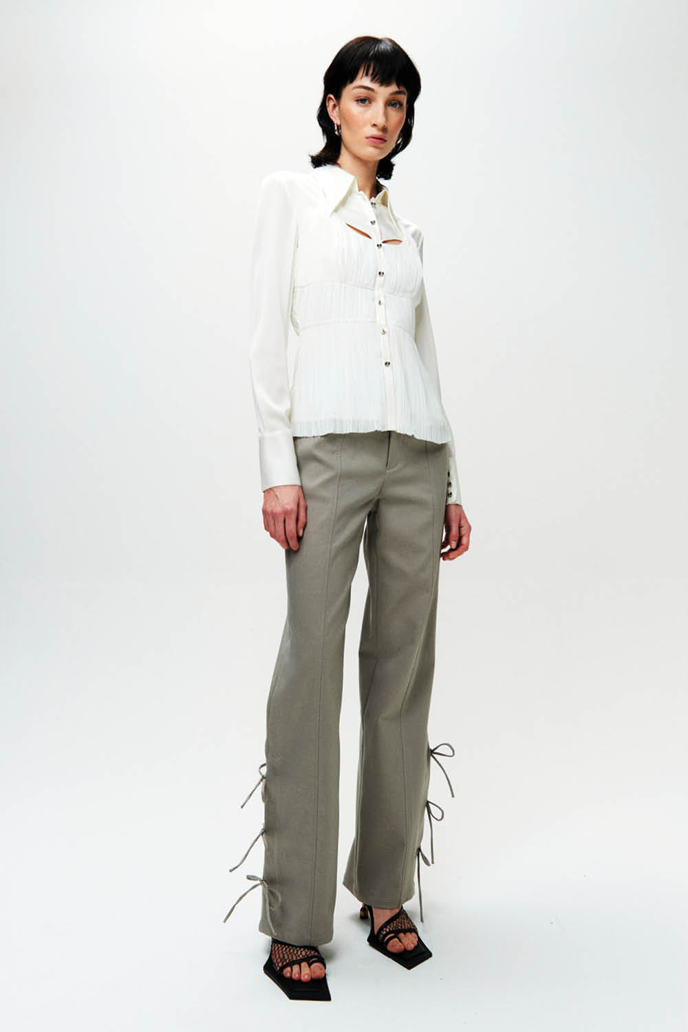 HAN WEN STUDIO Silk Mixed Pleated Shirt in White