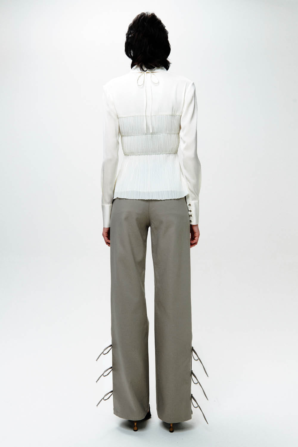 HAN WEN STUDIO Silk Mixed Pleated Shirt in White