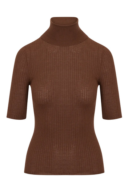 SPRWMN Short Sleeve Turtleneck in Chocolate