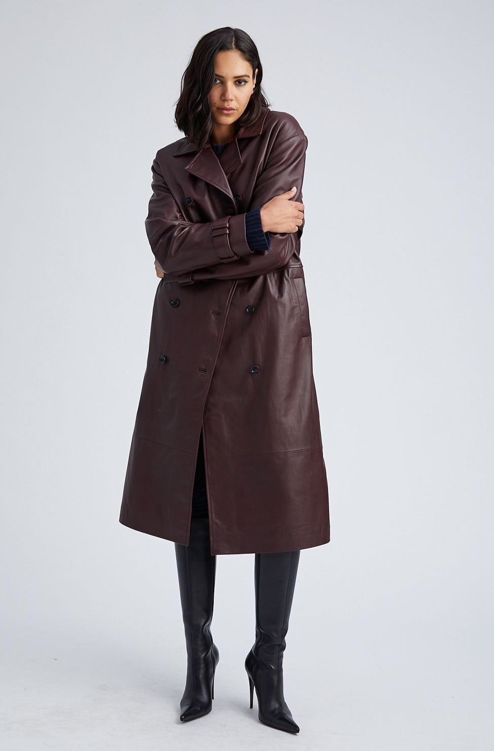 SPRWMN Leather Trench Coat in Merlot