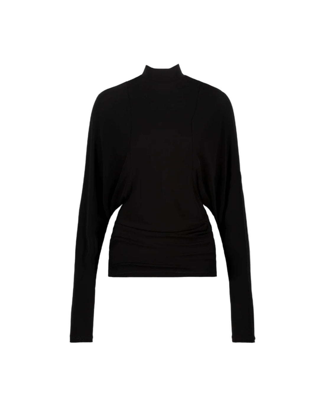 ATLEIN Jersey Crepe Black Mock Neck Long-Sleeve Top