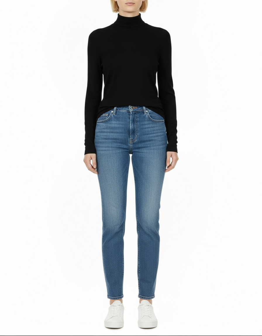 ATLEIN Jersey Crepe Black Mock Neck Long-Sleeve Top