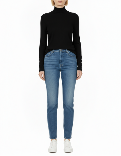 ATLEIN Jersey Crepe Black Mock Neck Long-Sleeve Top