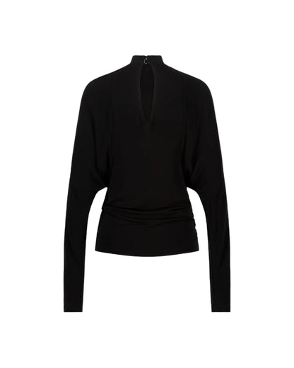 ATLEIN Jersey Crepe Black Mock Neck Long-Sleeve Top