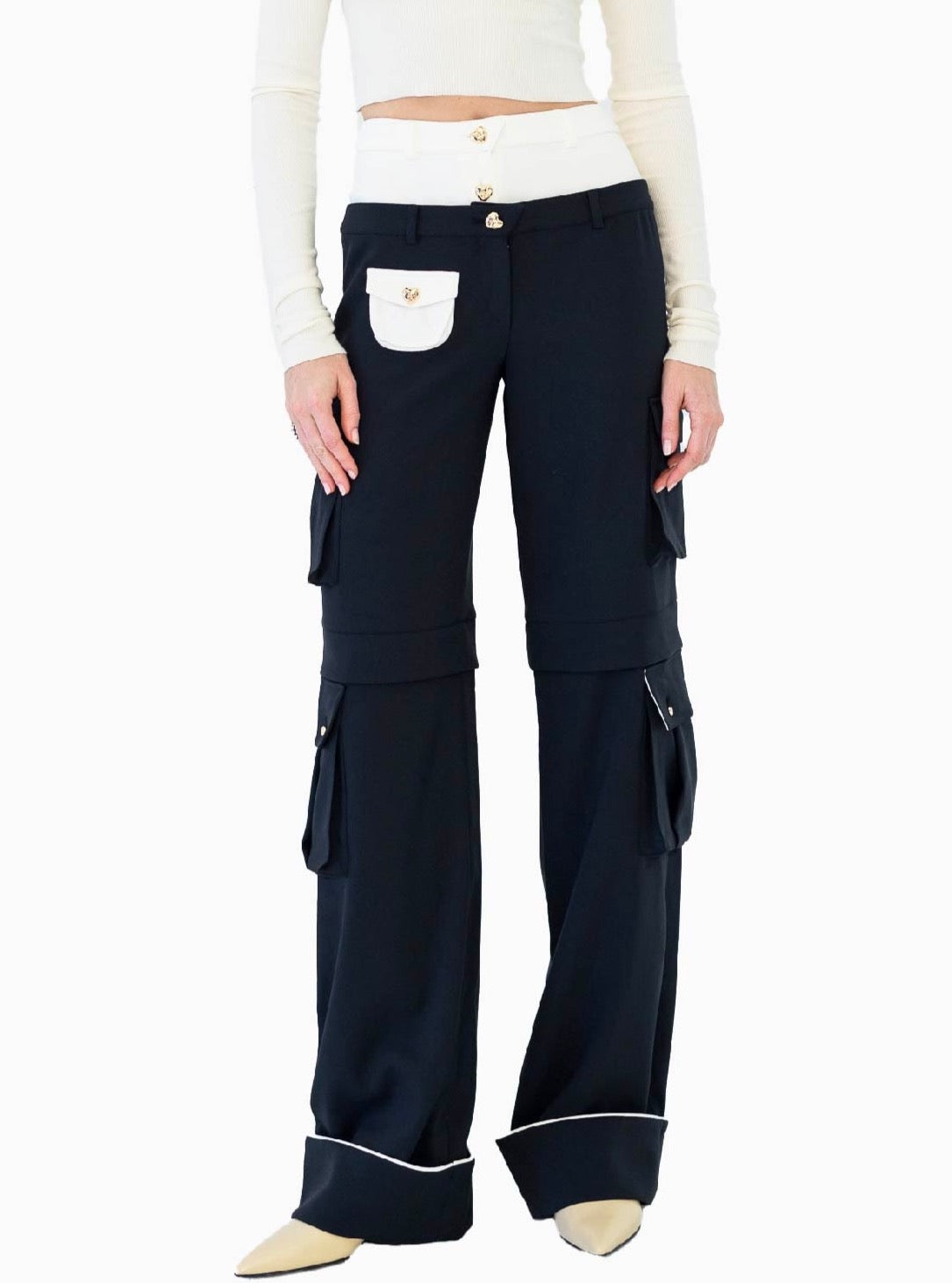 HAN WEN STUDIO Contrasty Waists Cargo Trouser Black and White