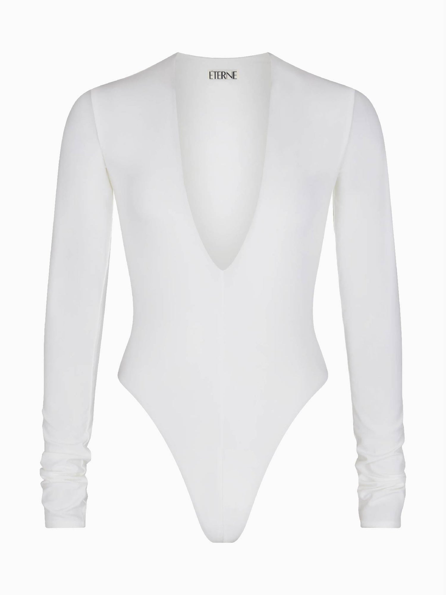 ETERNE Long Sleeve Deep V Bodysuit in White