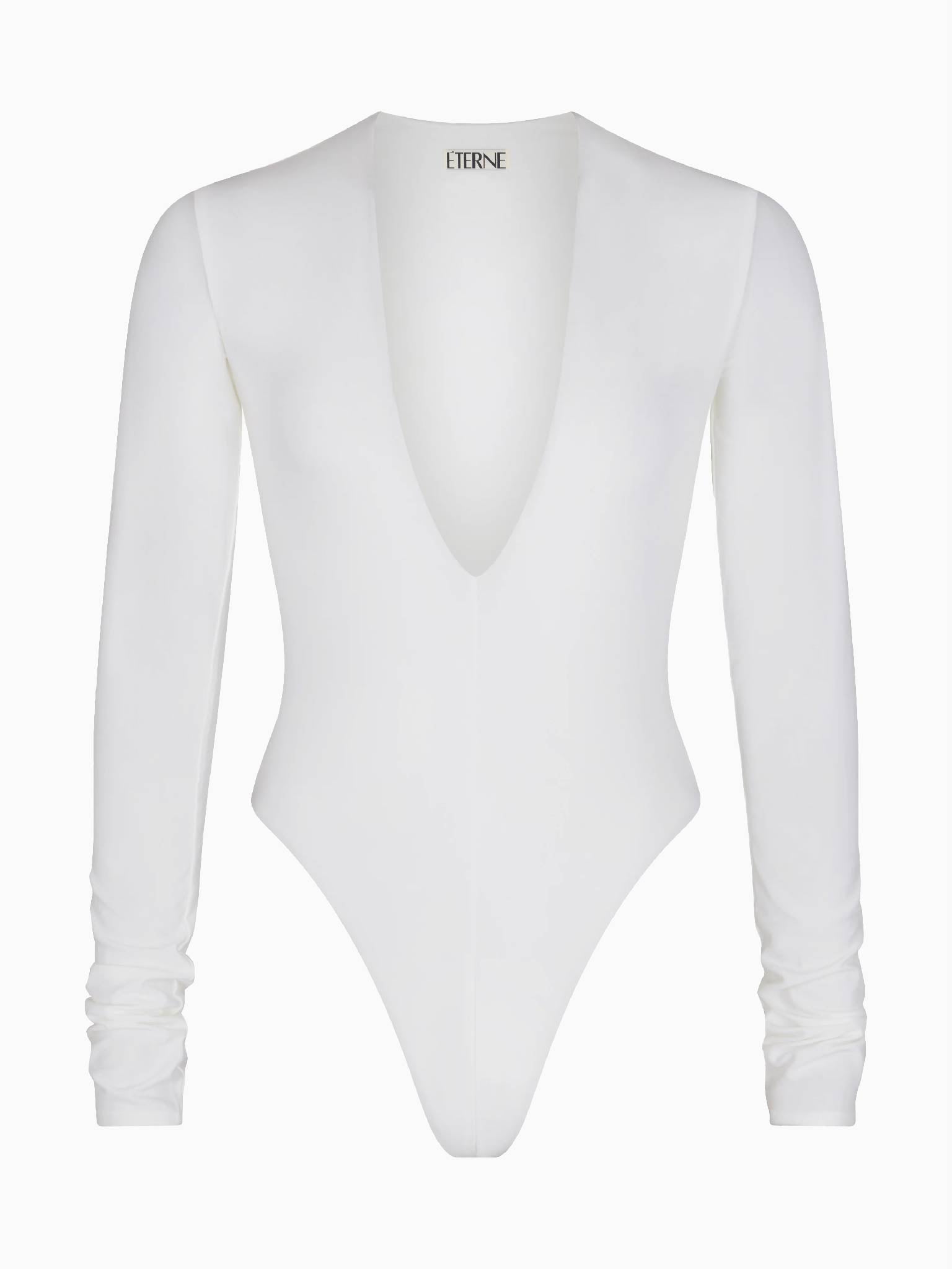 ETERNE Long Sleeve Deep V Bodysuit in White