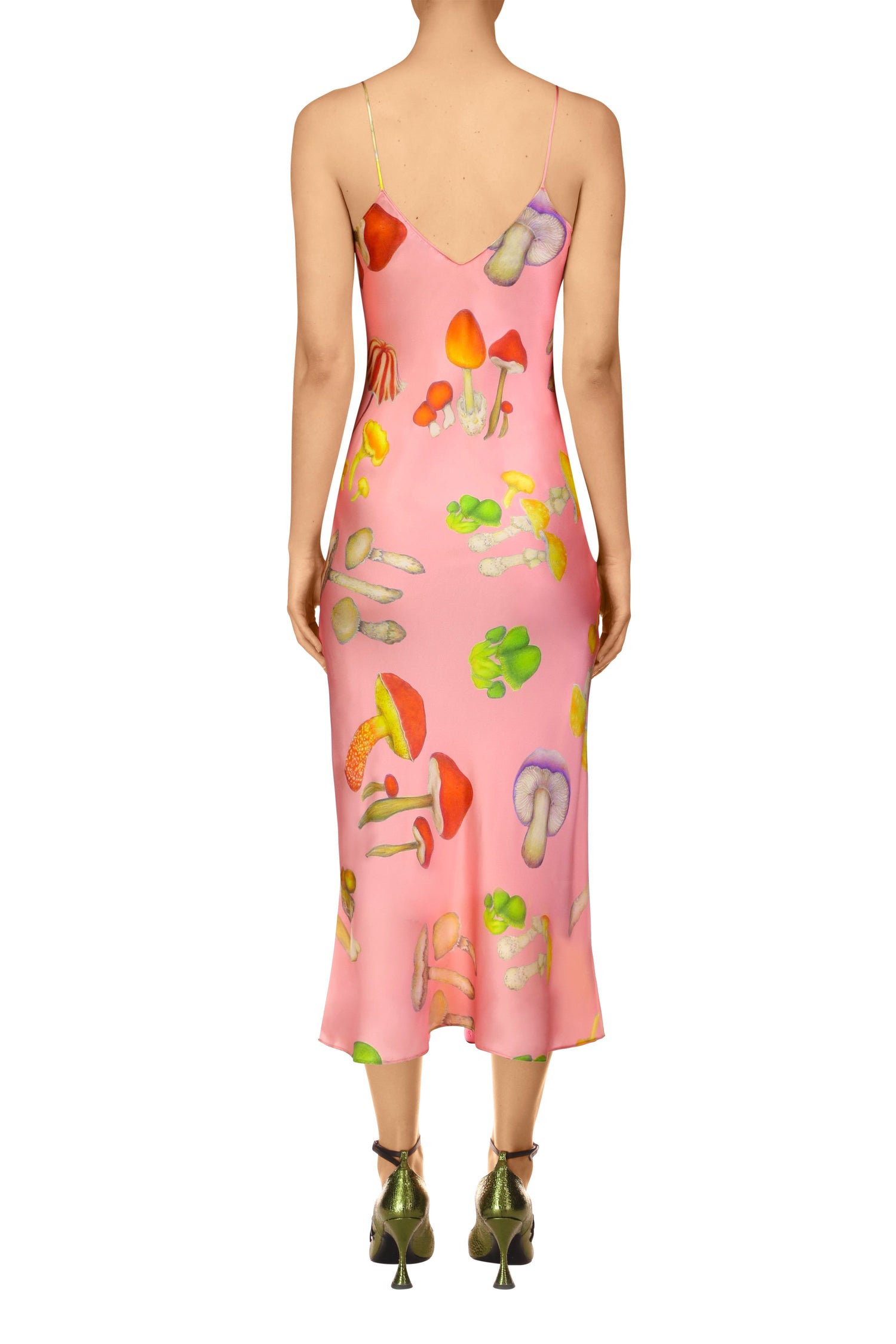 RODARTE Pink Mushroom Printed Silk Satin Slip Dress