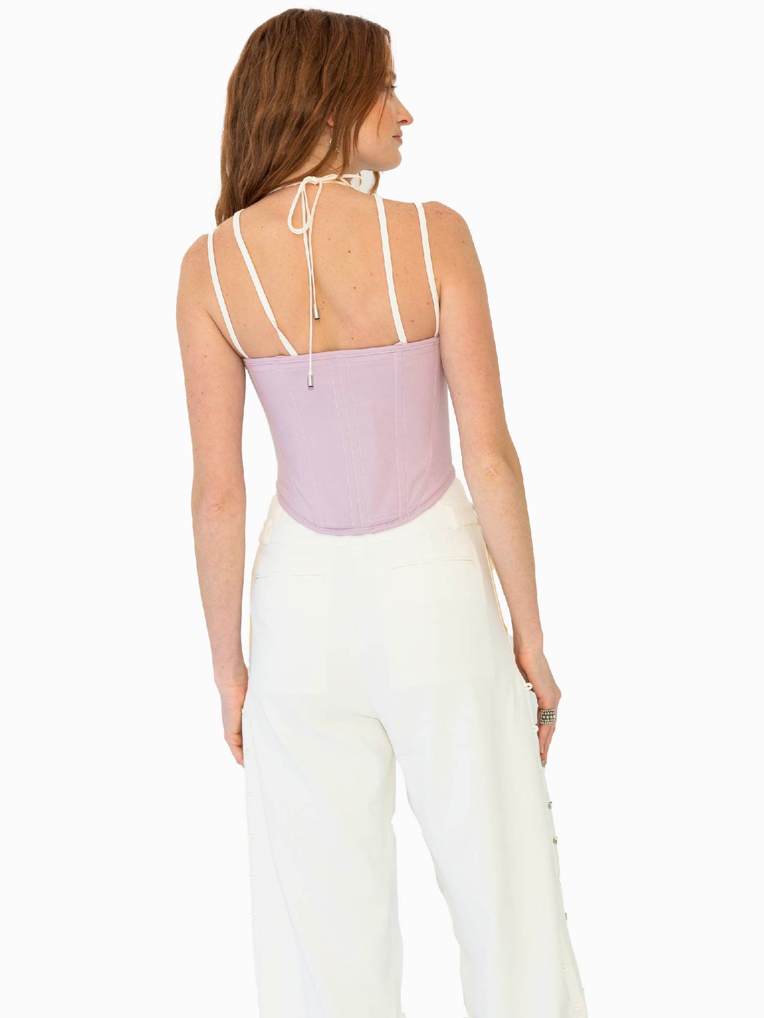 HAN WEN Stretchy X-Bralette Layered Corset Top in Lavender