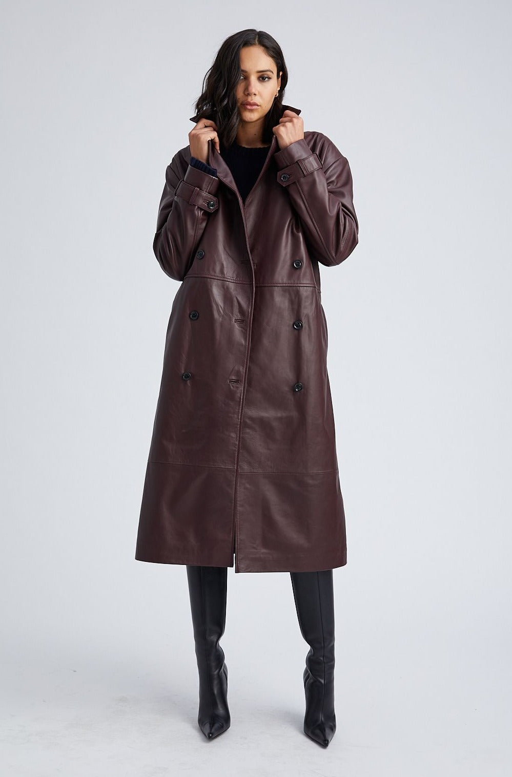 SPRWMN Leather Trench Coat in Merlot