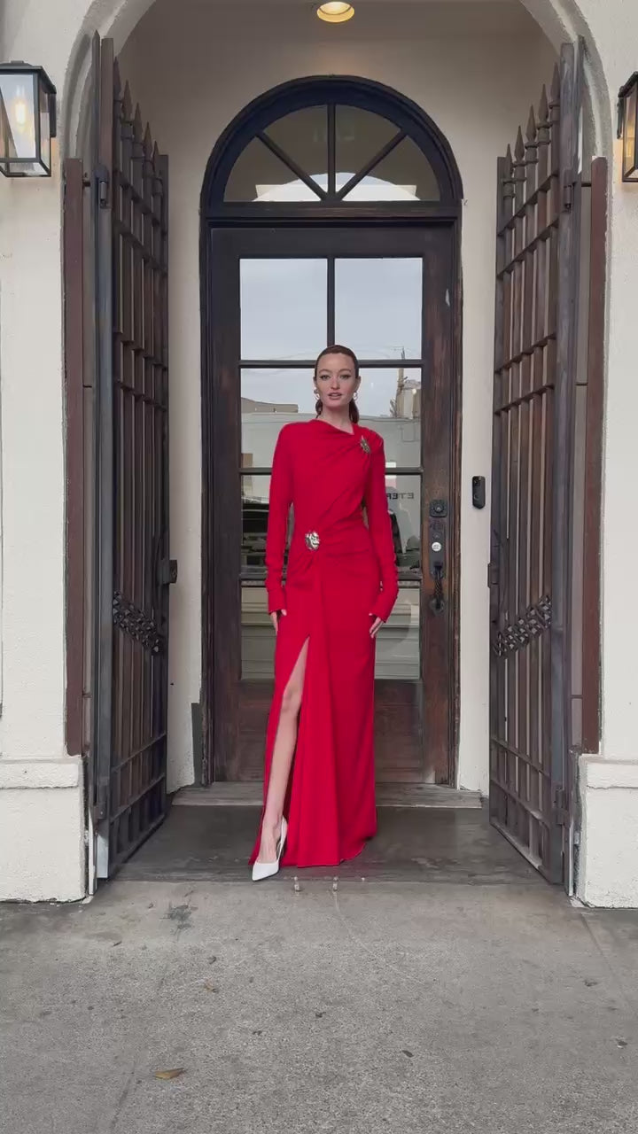 ANDREADAMO Technical Silklong Dress With Leaf