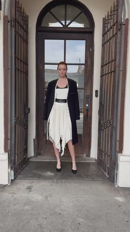 HAN WEN Open-Back Leather-Blocking Dress in Black and White