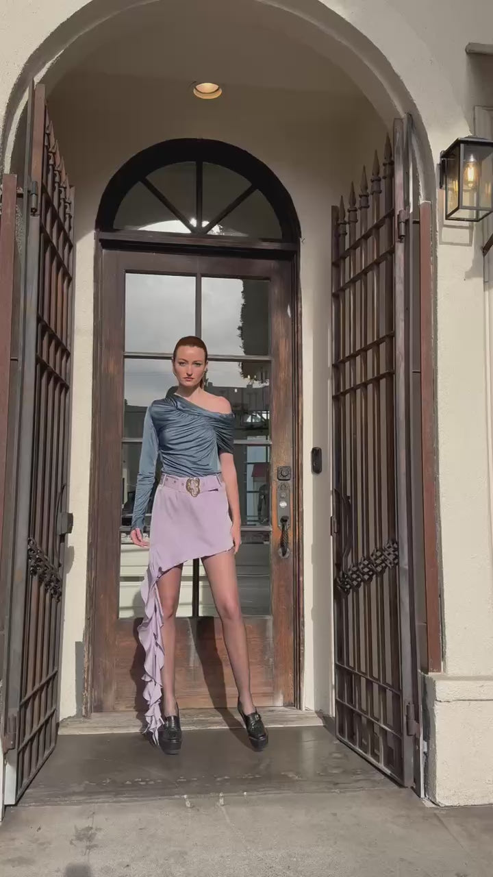 HAN WEN STUDIO Assym Oval-Buckle Mini Skirt in Lavender