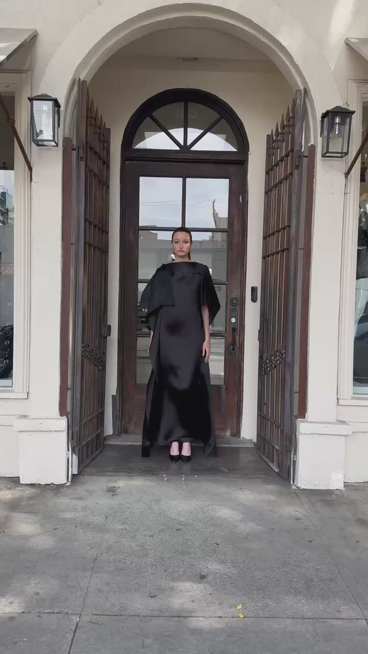 GIA STUDIOS Black Satin Organza Gown