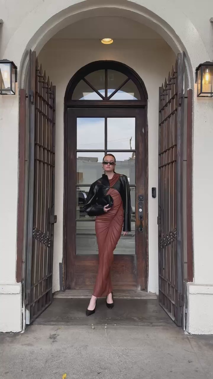 ATLEIN Asymmetric Ruched Midi Dress