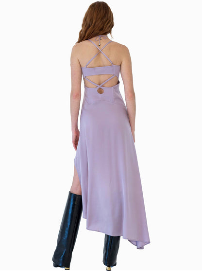 HAN WEN Silk Oval Cut-Out Corset Dress in Lavender