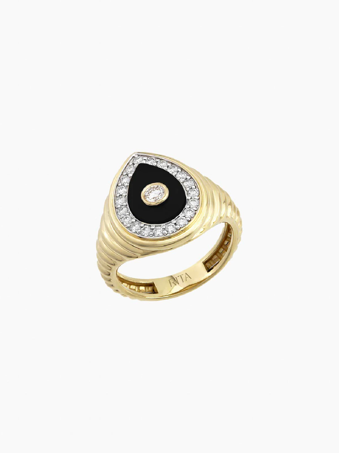 RITA JEWELRY Diamond Drop Onyx Ring