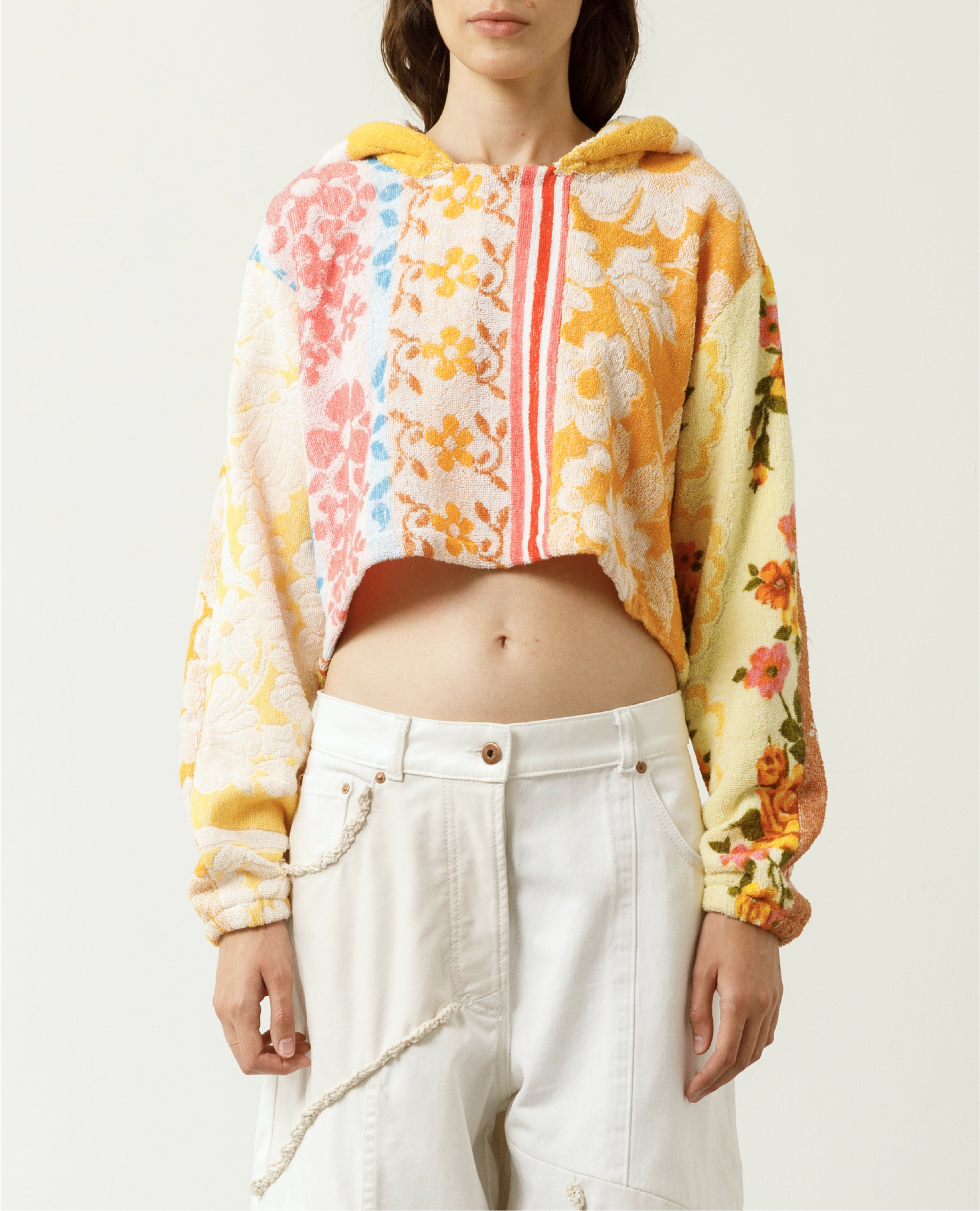 CAVIA Mix Patchwork Terry Crop Hoodie