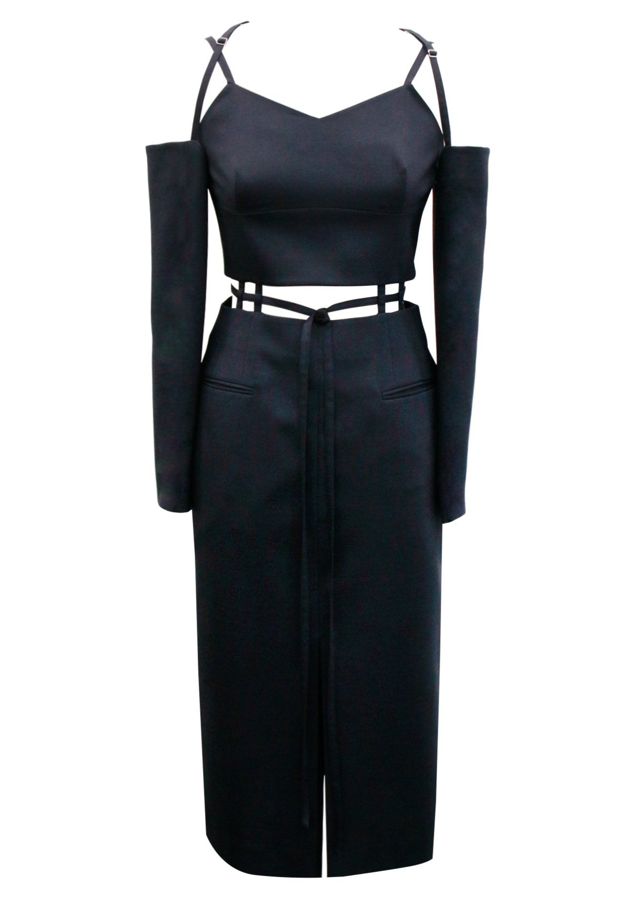 STUDIO J KOO Detachable Sleeve Wool-Blend Dress